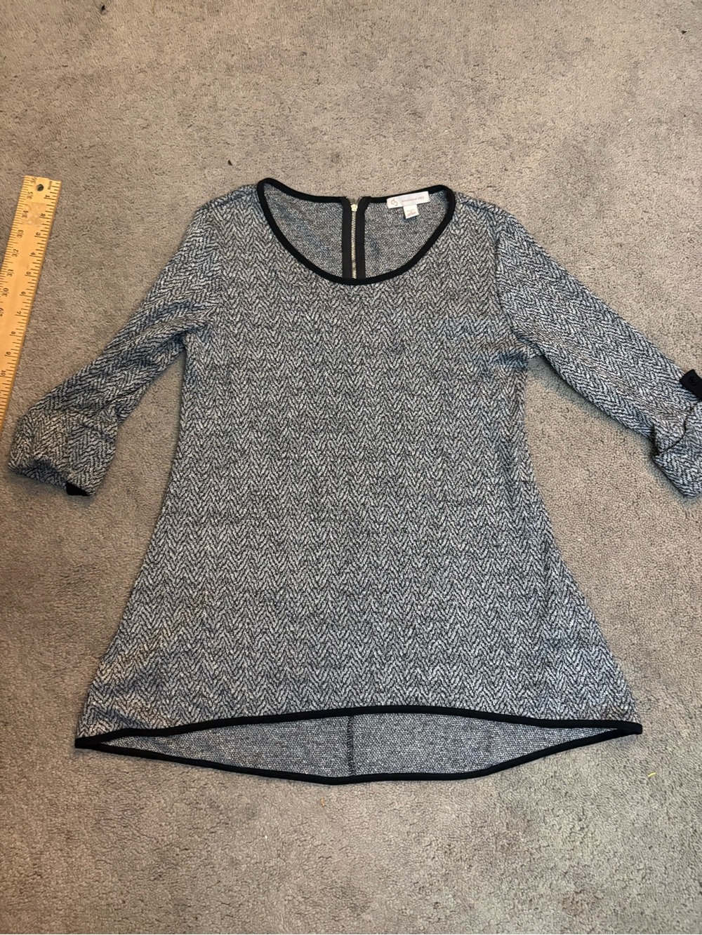 Gray Herringbone Tunic with Black Trim